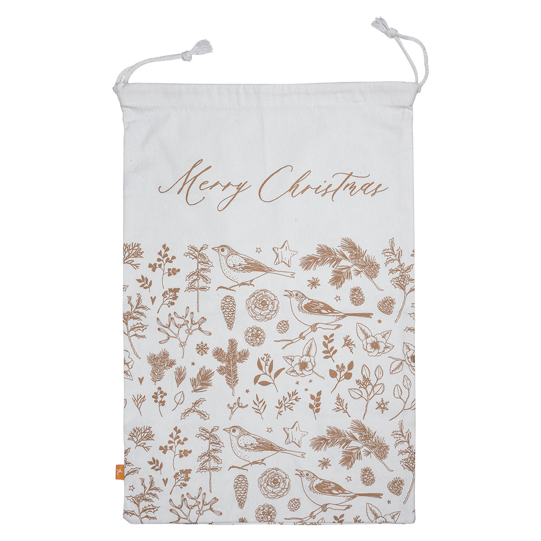Merry Christmas White Extra Large Cotton Drawstring Bag