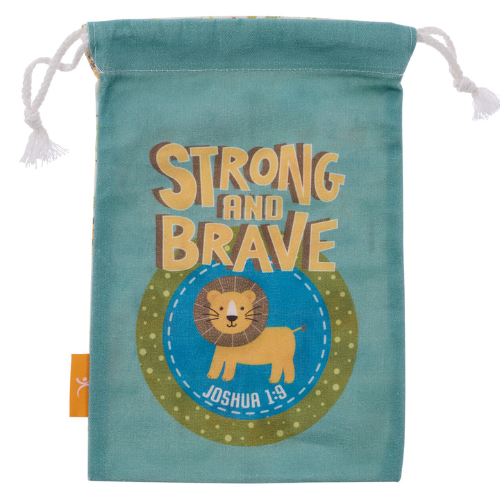 Strong And Brave Small Cotton Drawstring Bag - Joshua 1:9