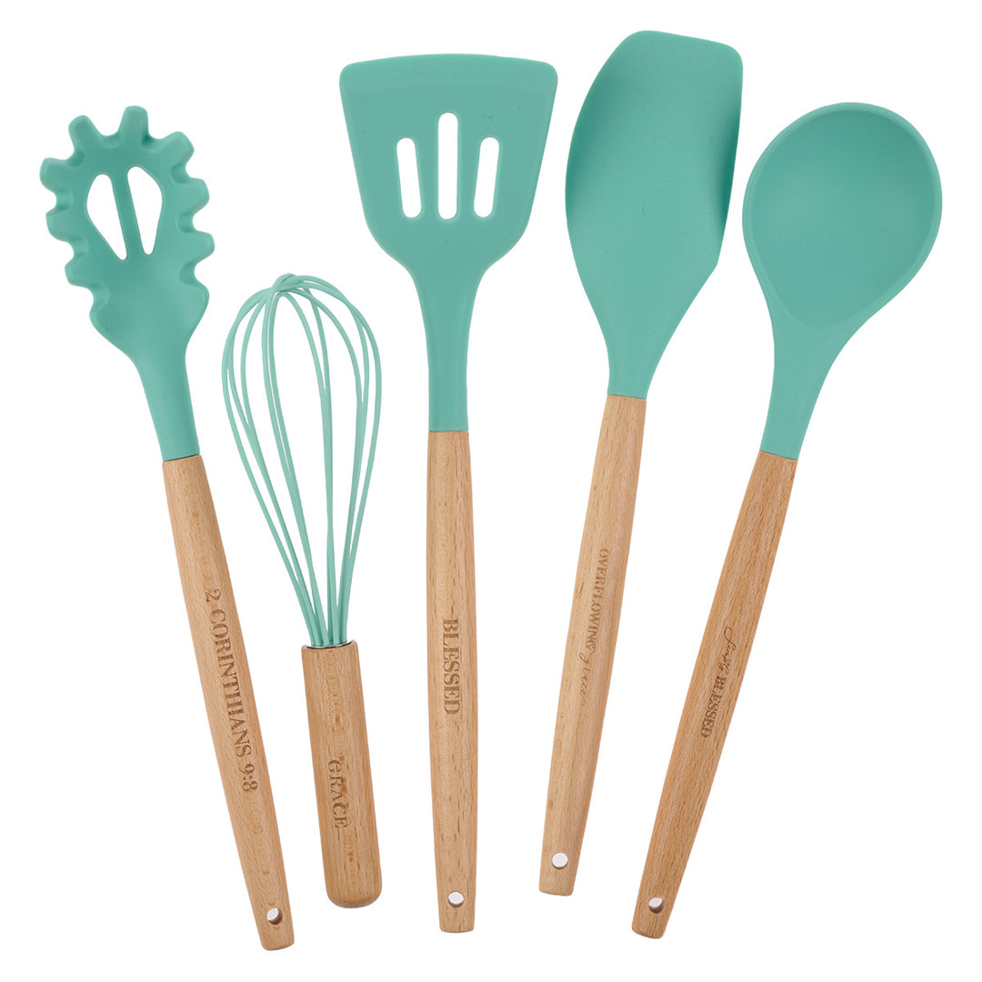Overflowing Grace Bamboo And Silicone 5-Piece Utensil Set