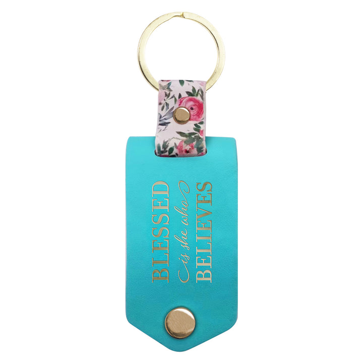 Blessed Is She Who Believes Faux Leather Key Ring With Photo Frame