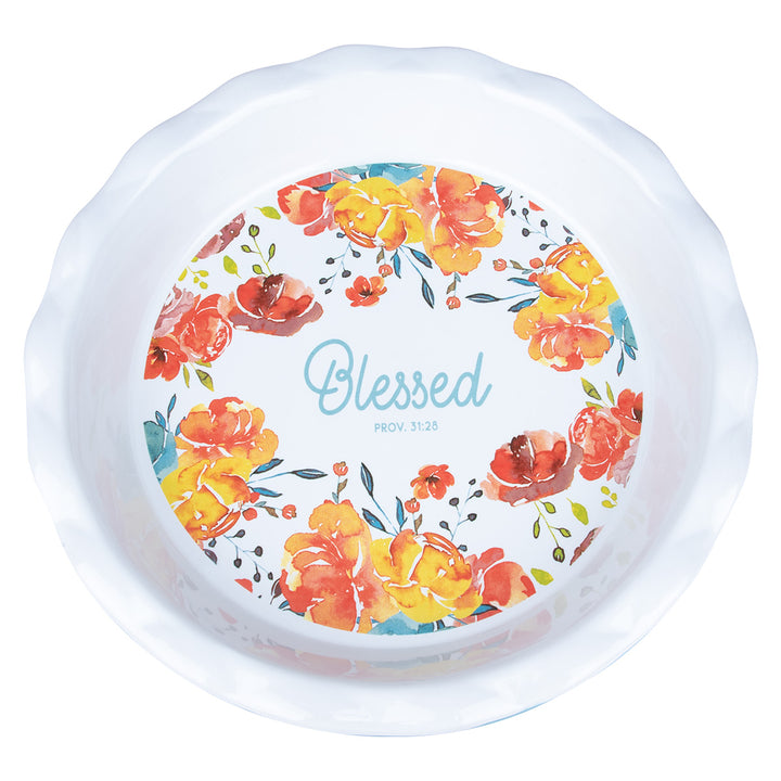 Blessed Ceramic Pie Plate - Proverbs 31:28