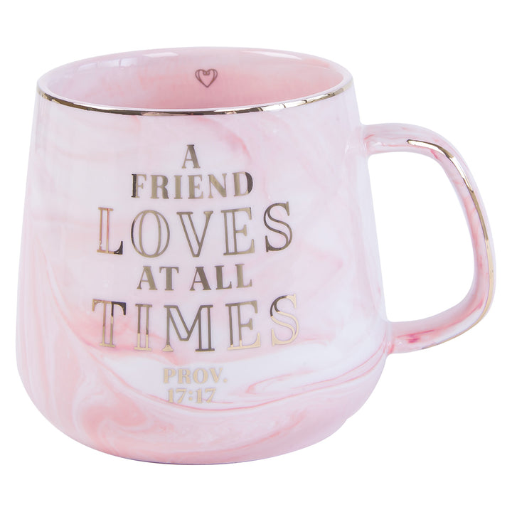 A Friend Loves At All Times Pink Marbled Ceramic Mug - Prov. 17:17