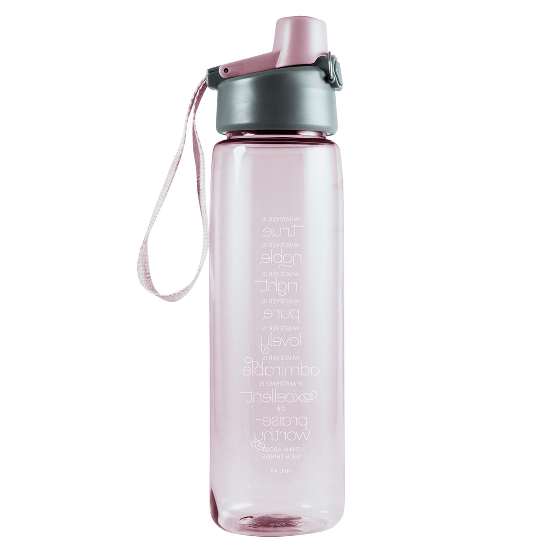 Whatever Is True Pink Plastic Water Bottle - Philippians 4:8