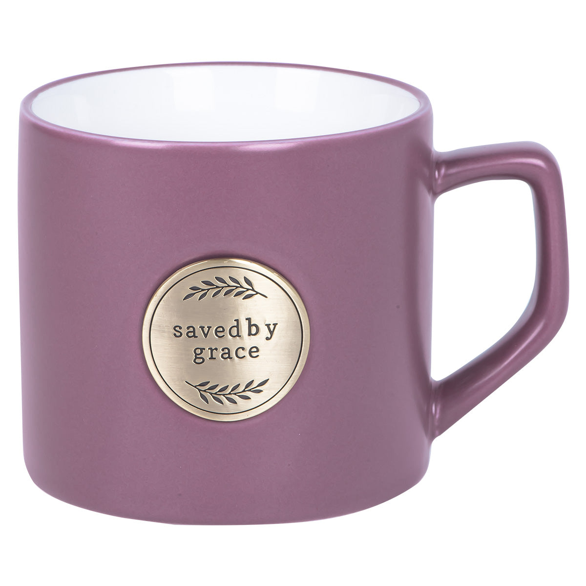 Saved By Grace Ceramic Mug with Metal Badge