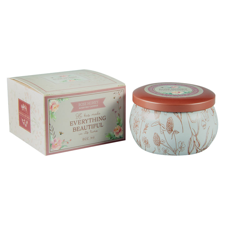 He Has Made Everything Beautiful Rose Honey Scented Candle In Tin - Ecclesiastes 3:11