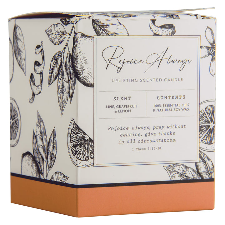 Rejoice Always Lime, Grapefruit & Lemon Scented Candle With Bamboo Lid - 1 Thess 5:16-18
