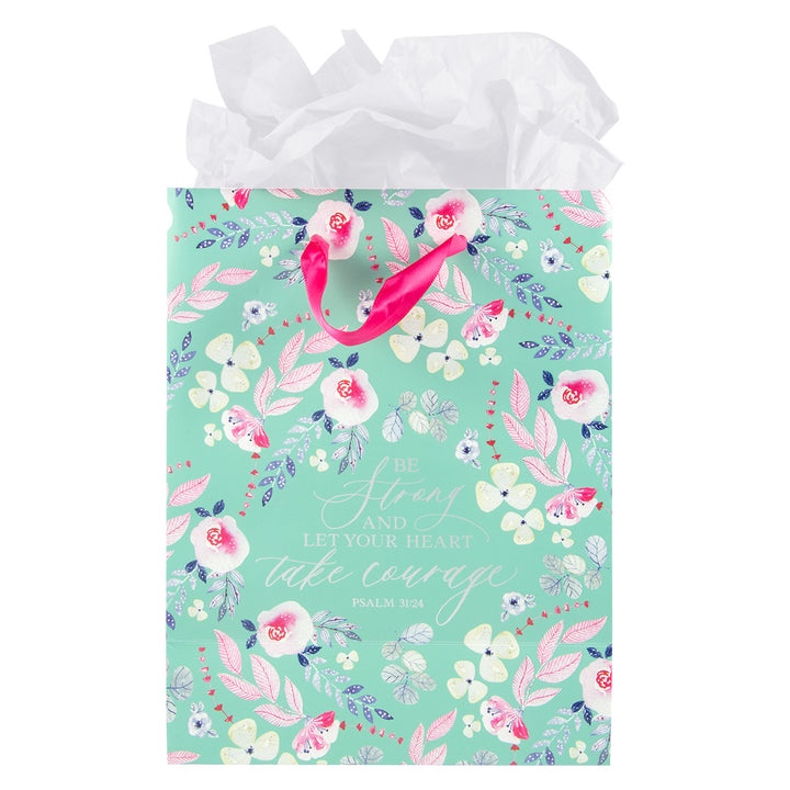Be Strong And Let Your Heart Take Courage Medium Gift Bag With Gift Tag - Psalms 31:24
