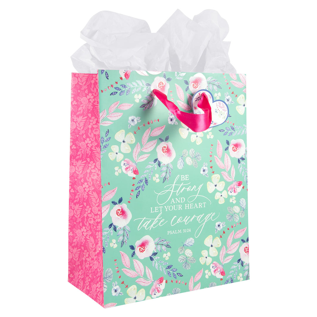 Be Strong And Let Your Heart Take Courage Medium Gift Bag With Gift Tag - Psalms 31:24