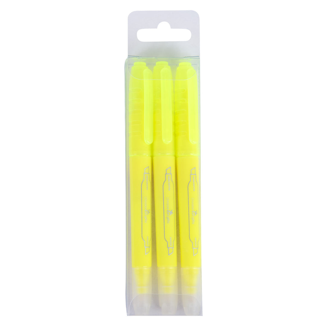 Yellow Highlighter Three Piece Set With Eraser