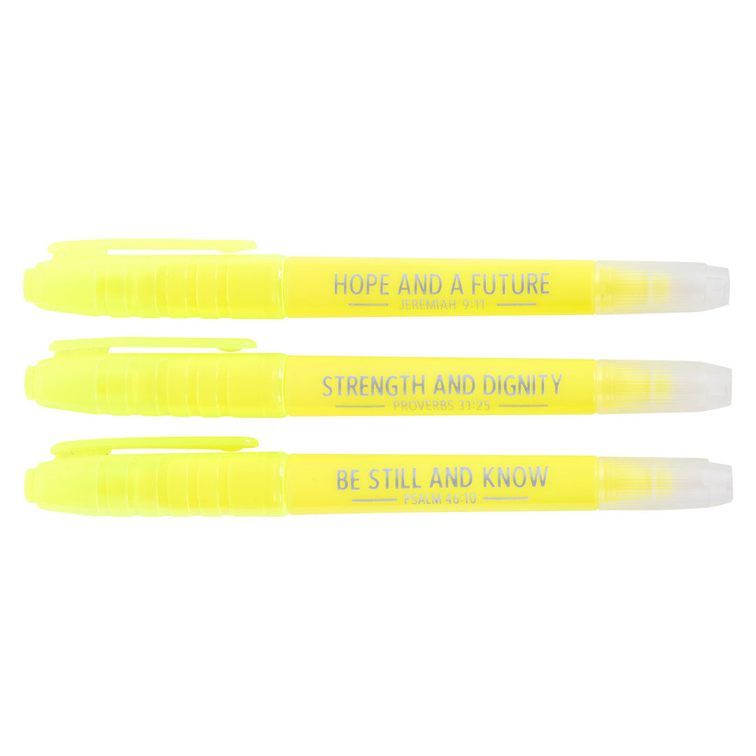 Yellow Highlighter Three Piece Set With Eraser