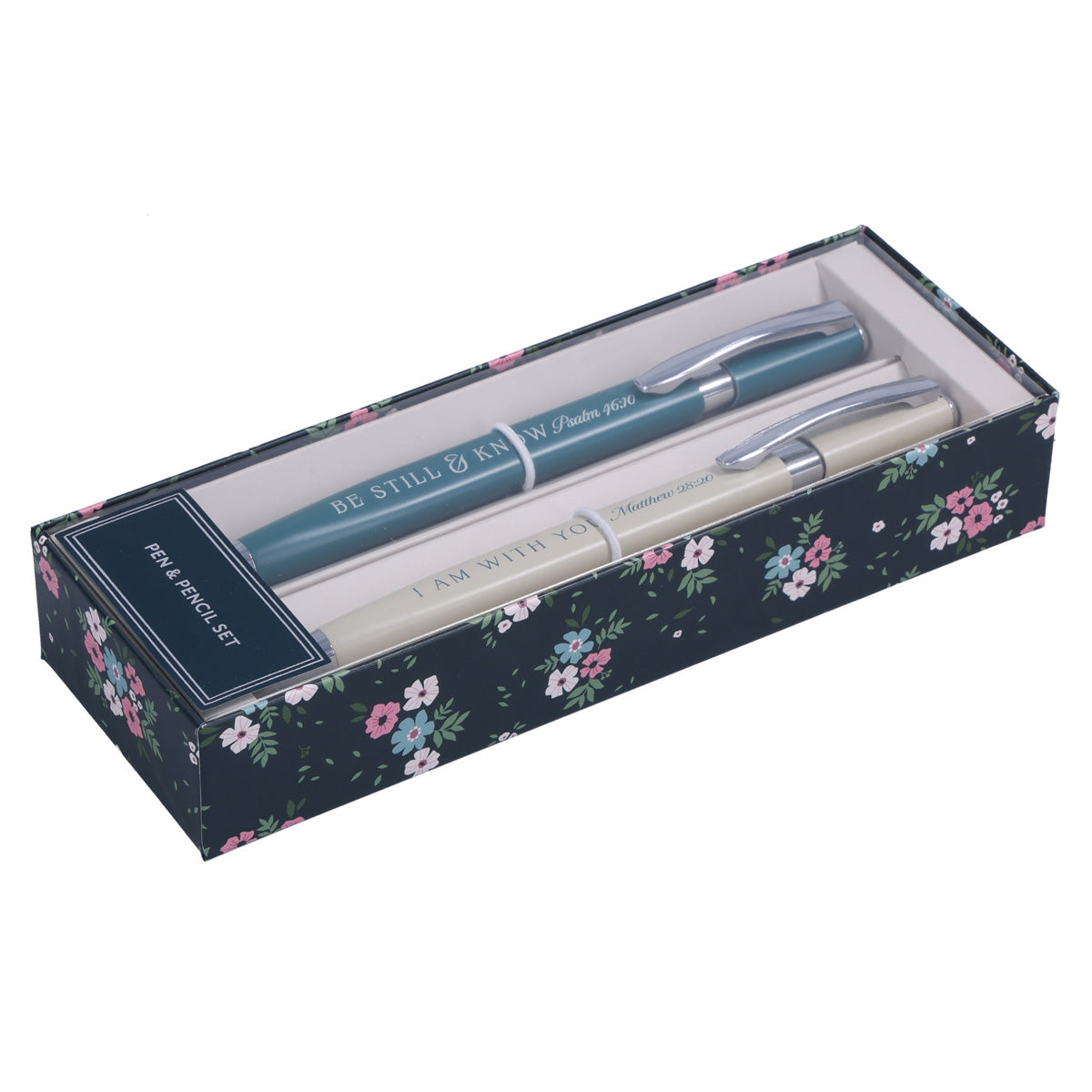 Be Still and Know & I Am with You Green Pen and Cream Pencil Set