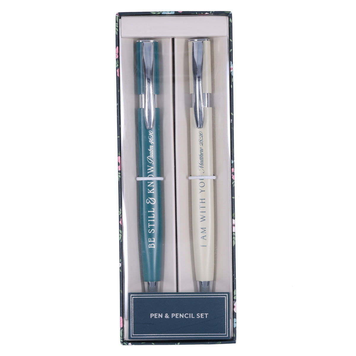 Be Still and Know & I Am with You Green Pen and Cream Pencil Set