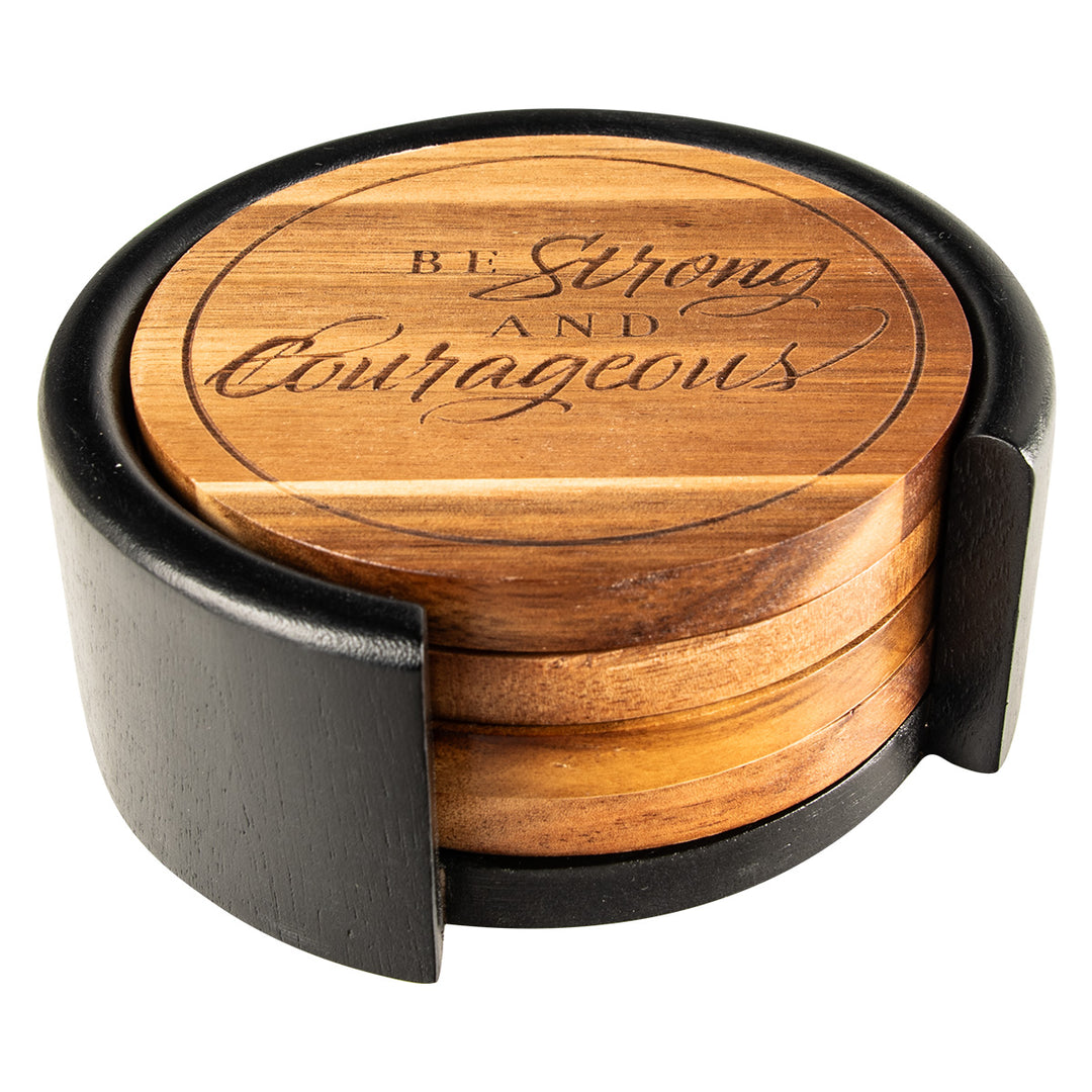 Be Strong And Courageous 4 Piece Wooden Coaster Set