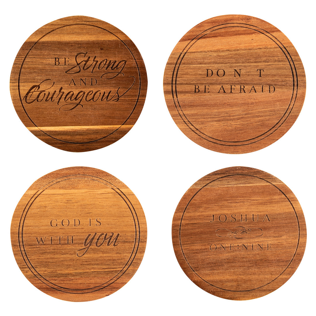 Be Strong And Courageous 4 Piece Wooden Coaster Set