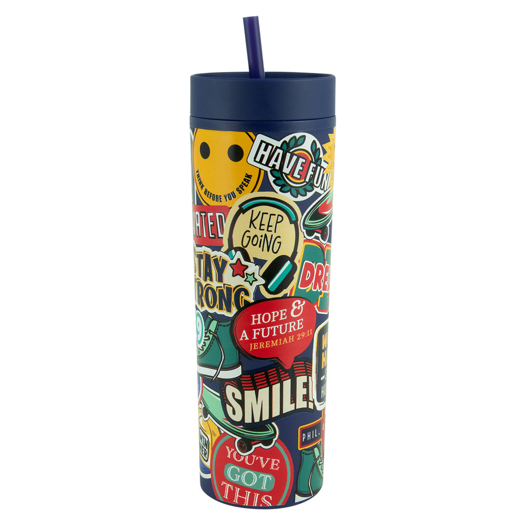 Motivational Stickers Plastic Tumbler With Straw