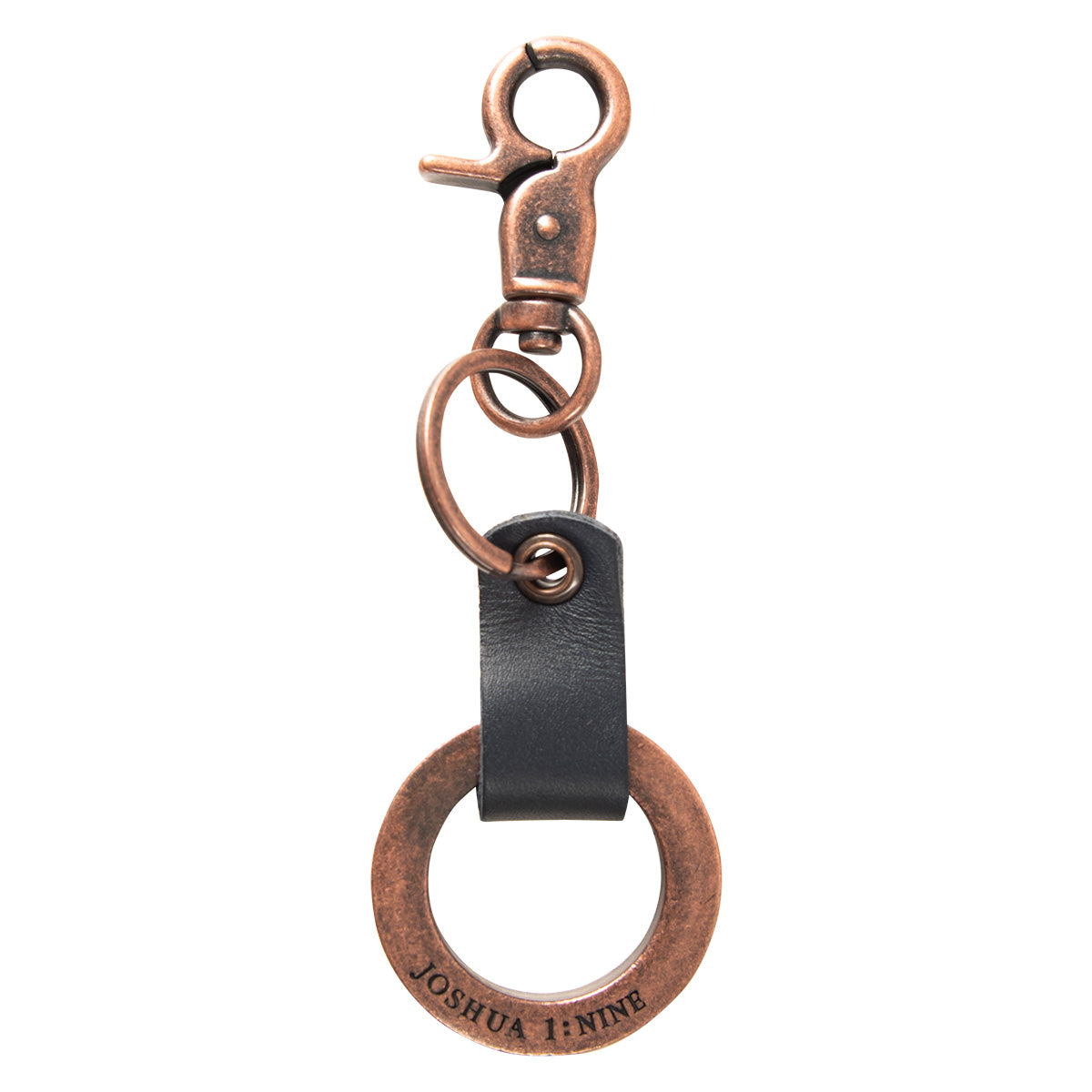 Be Strong and Courageous Metal Key Ring with Genuine Leather Detail