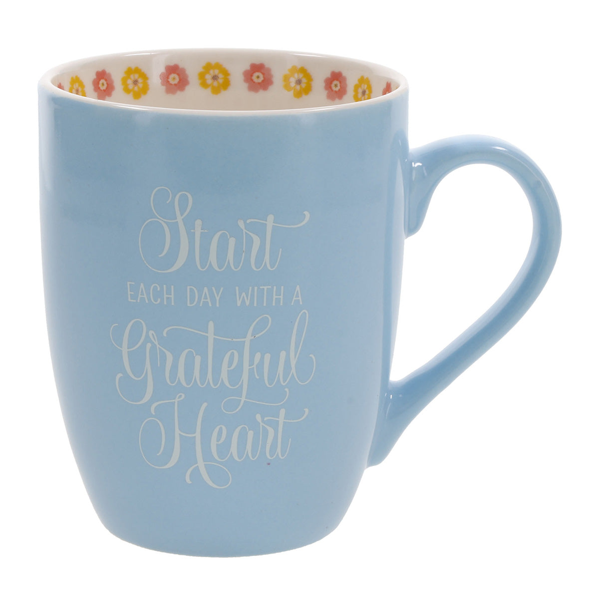 Start Each Day With A Grateful Heart Blue Ceramic Mug