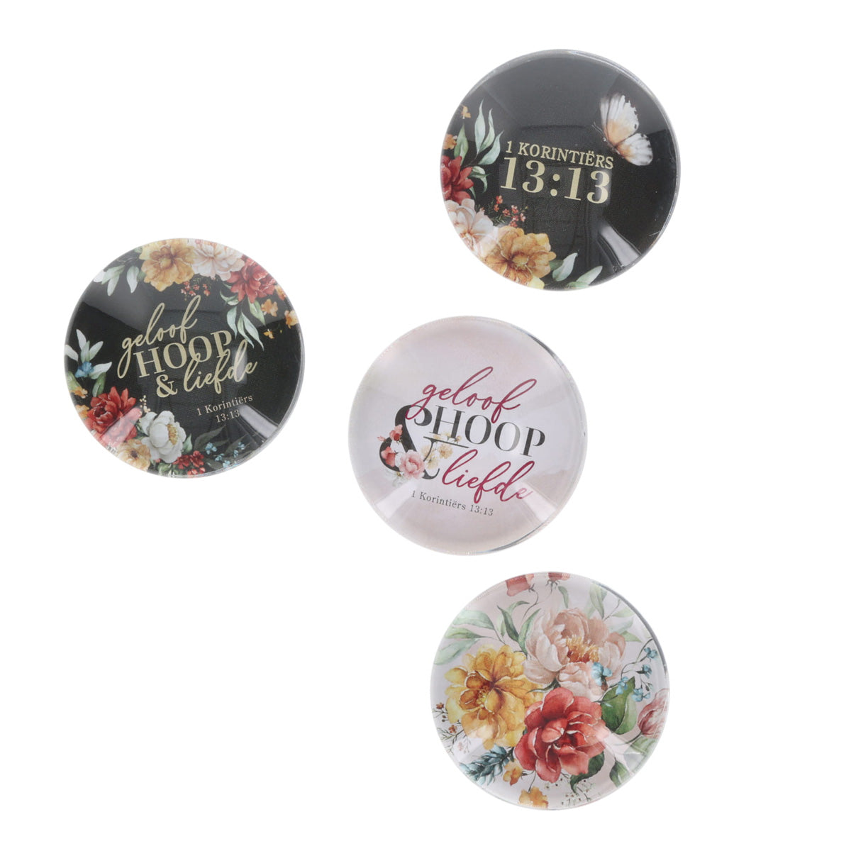 Geloof Hoop en Liefde Afrikaans Four-Piece Glass Magnetic Set