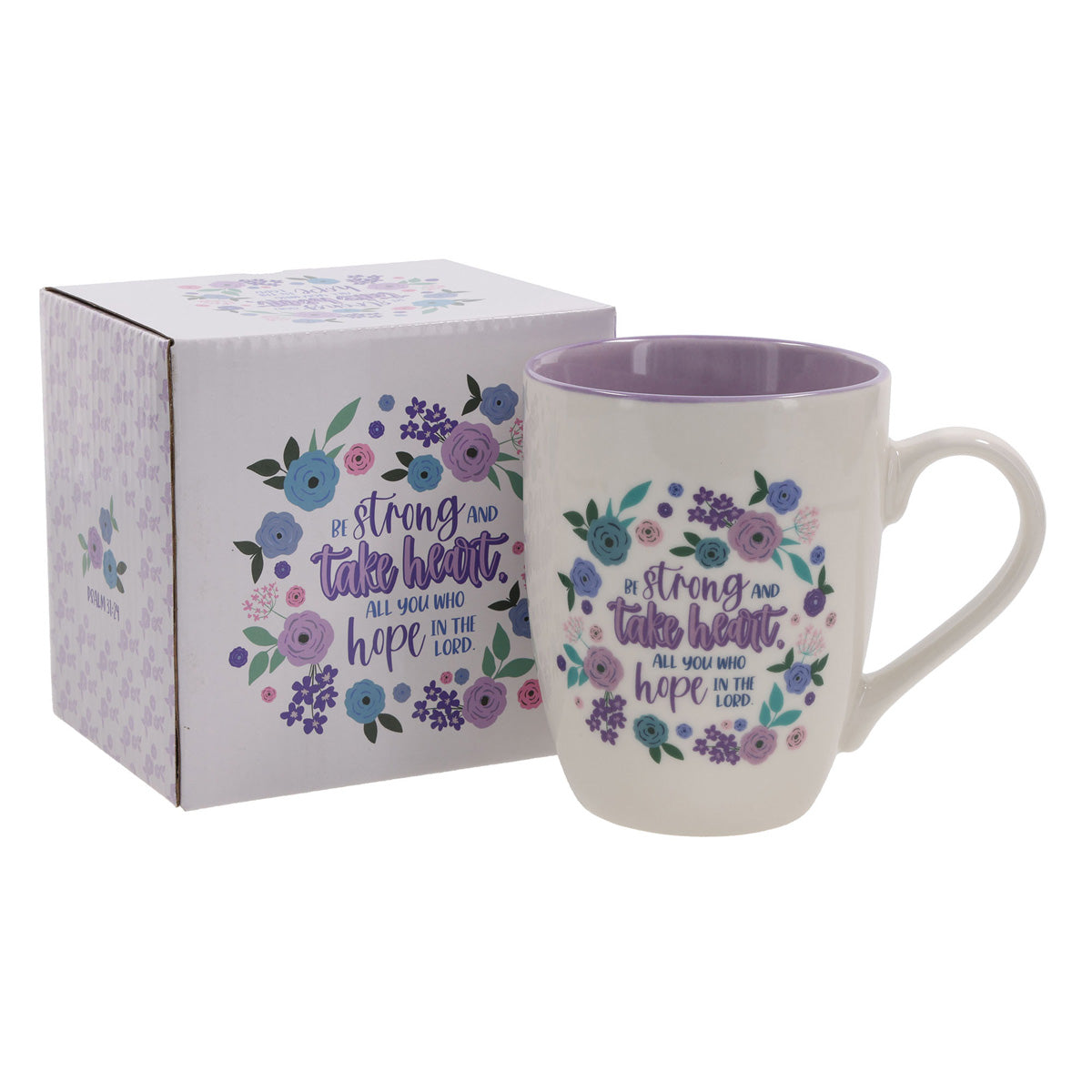 Be Strong and Take Heart, All You Who Hope in the Lord Ceramic Mug with Lilac Interior
