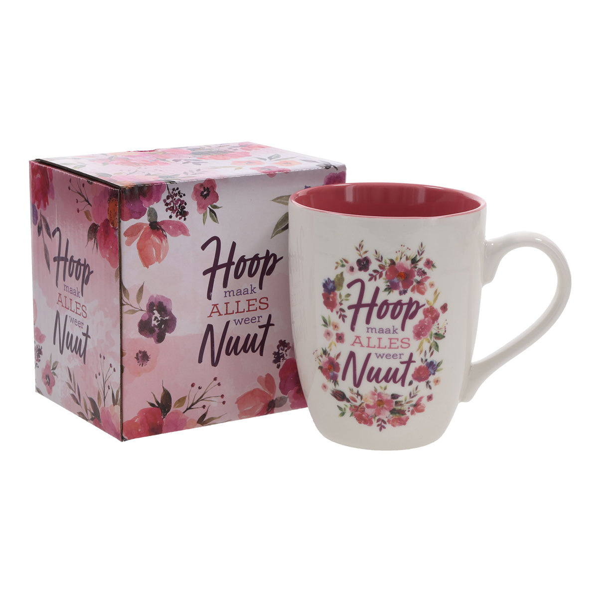 Hoop Maak Alles Weer Nuut Afrikaans Ceramic Mug with Pink Interior