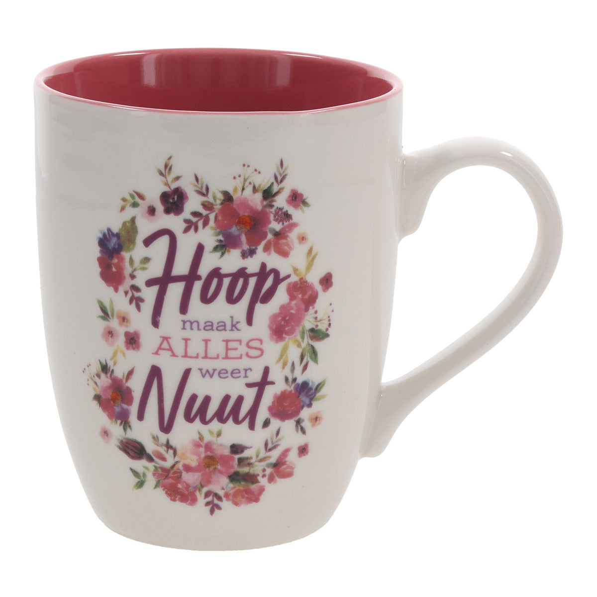 Hoop Maak Alles Weer Nuut Afrikaans Ceramic Mug with Pink Interior