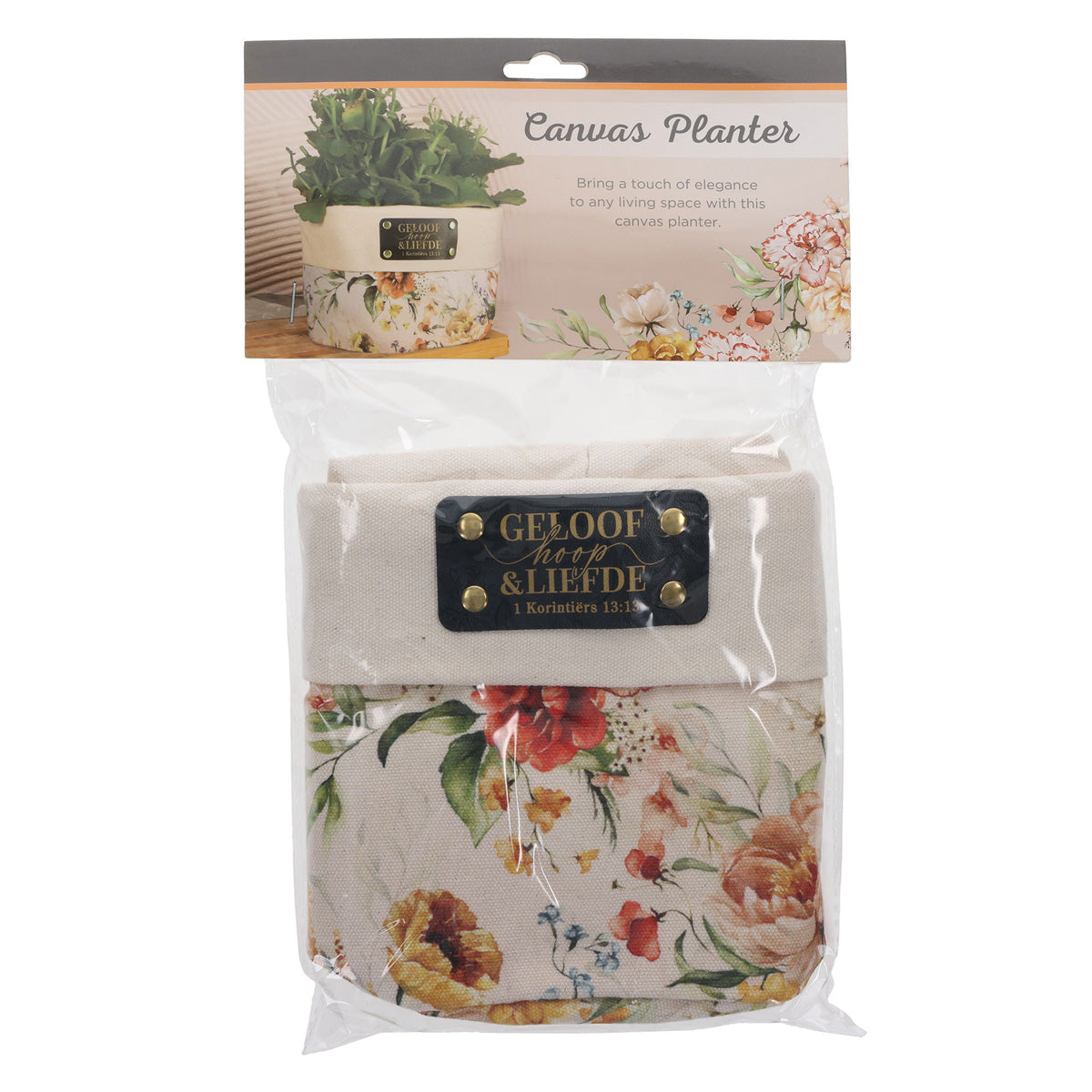 Geloof Hoop en Liefde Afrikaans Canvas Planter Cover