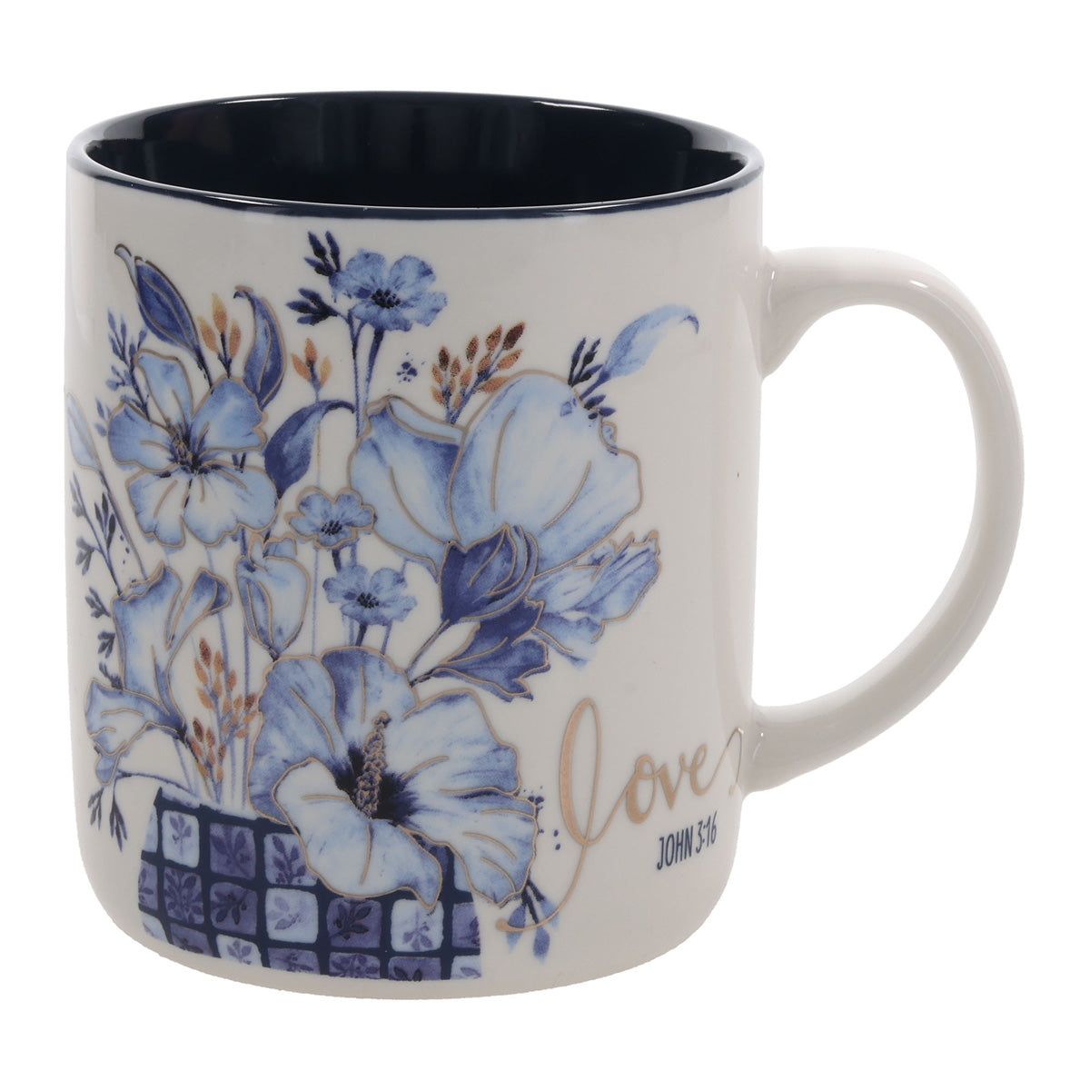 Love Floral Ceramic Mug with Navy Blue Interior