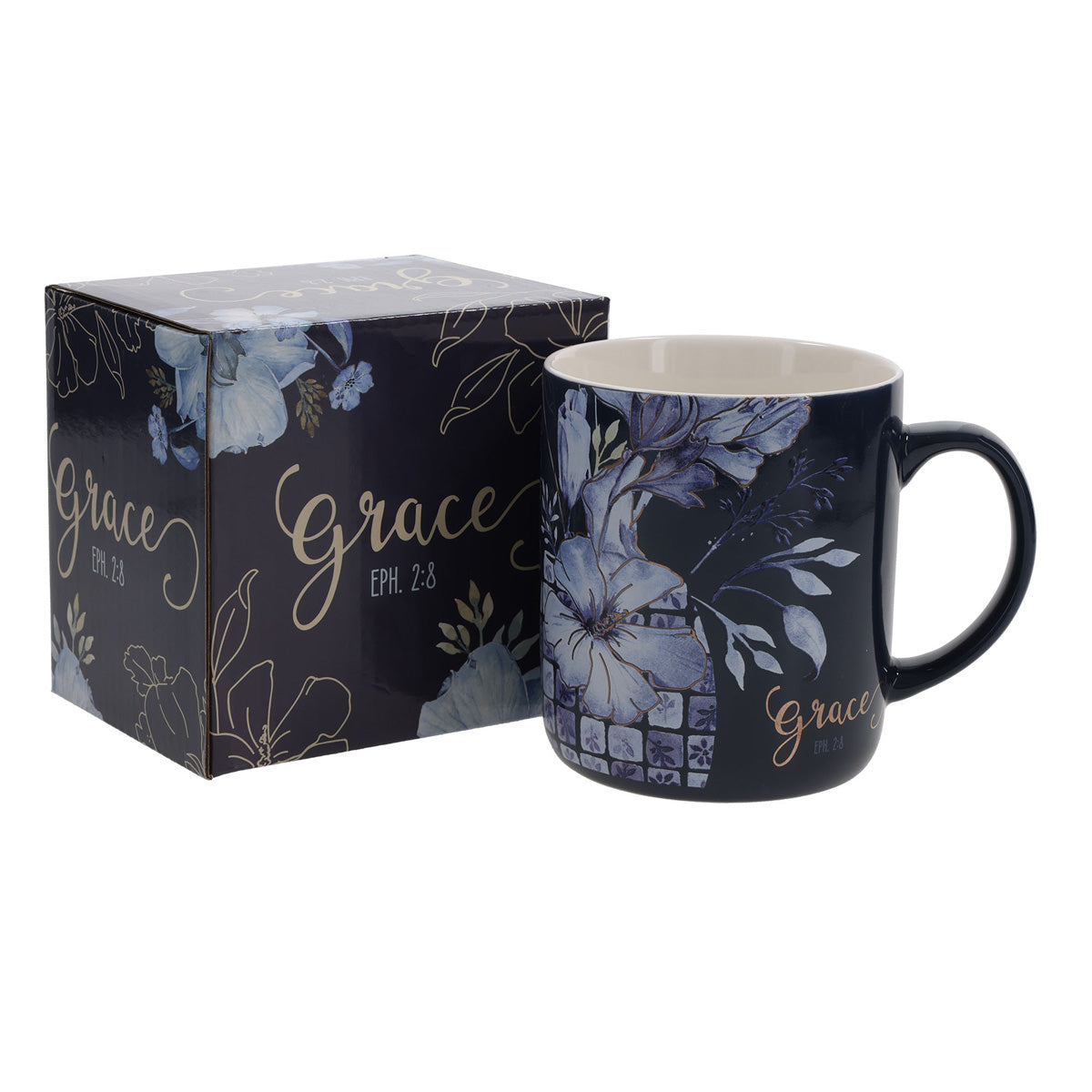 Grace Floral Navy Blue Ceramic Mug