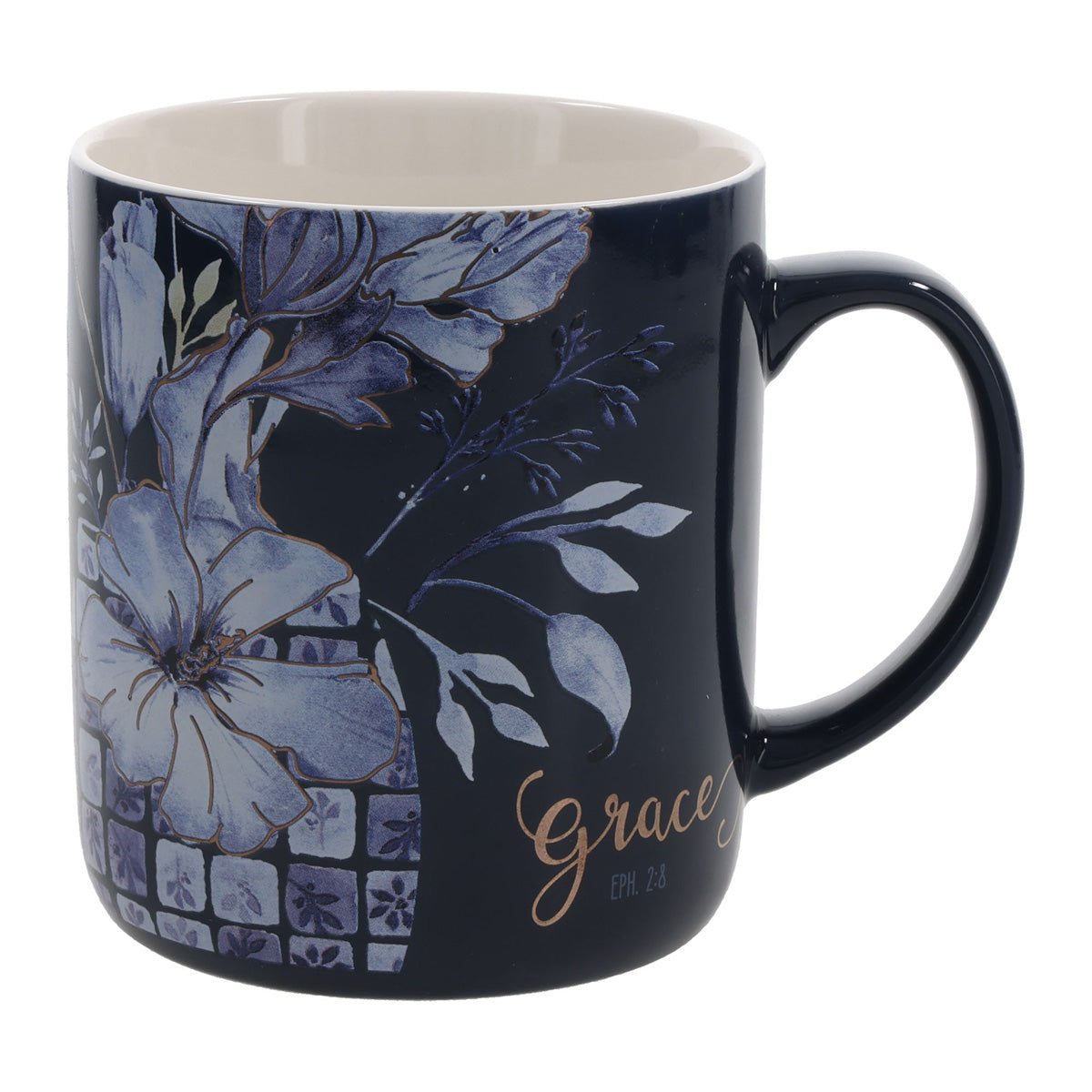 Grace Floral Navy Blue Ceramic Mug