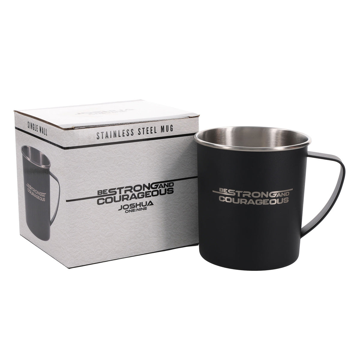 Be Strong and Courageous Black Stainless Steel Camp Style Mug