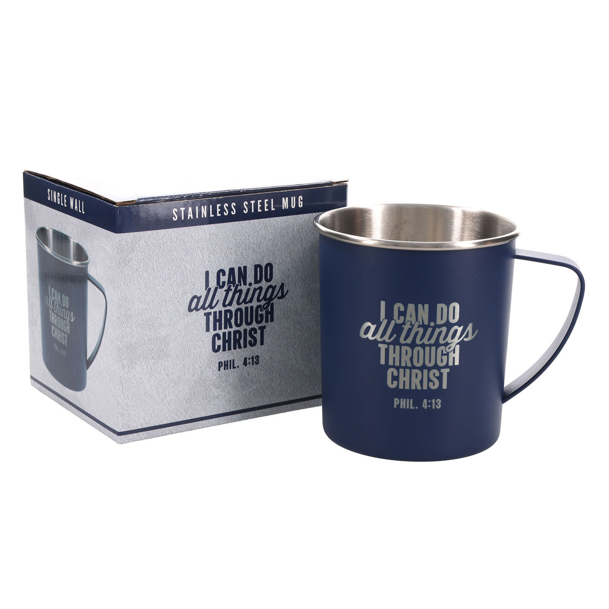 I Can Do All Things Through Christ Blue Stainless Steel Camp Style Mug