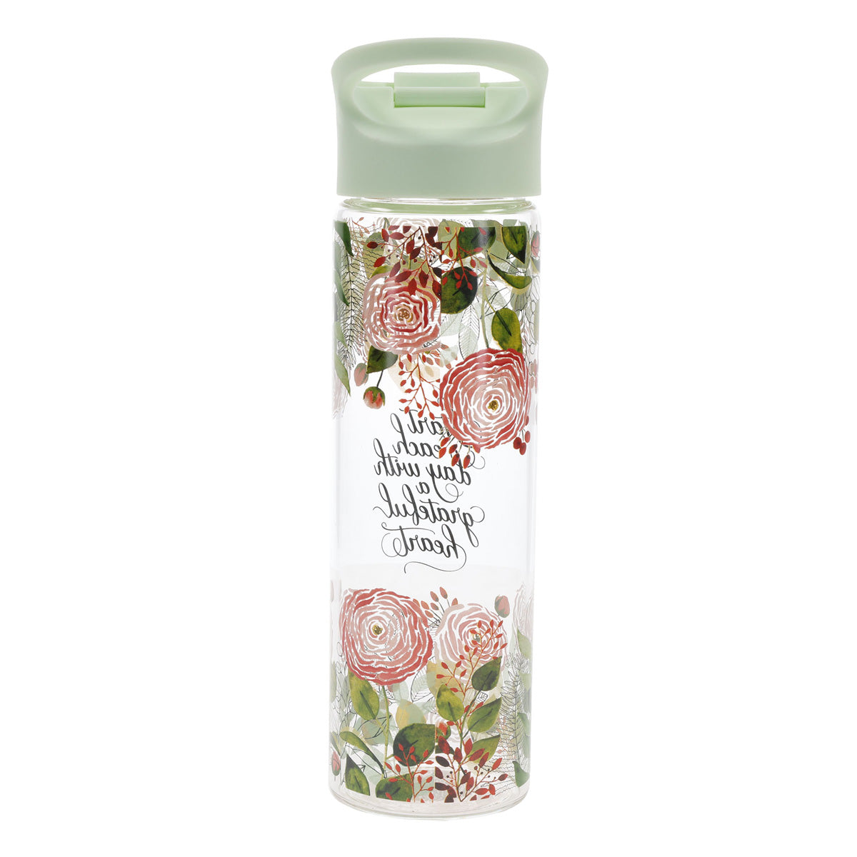 Start Each Day with a Grateful Heart Glass Water Bottle