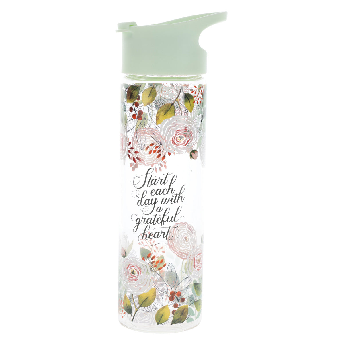 Start Each Day with a Grateful Heart Glass Water Bottle