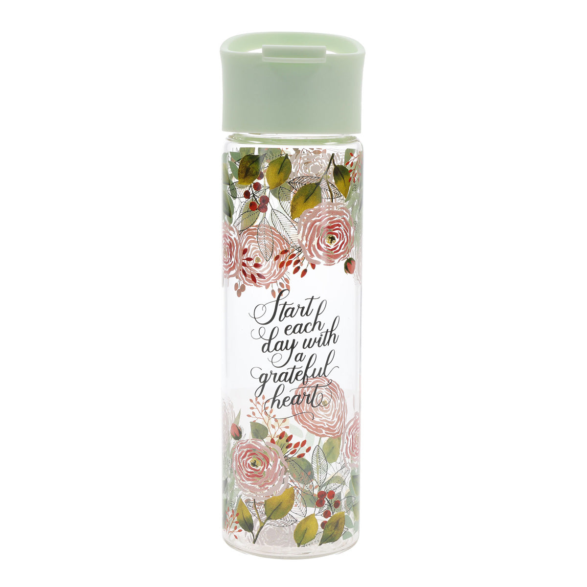 Start Each Day with a Grateful Heart Glass Water Bottle