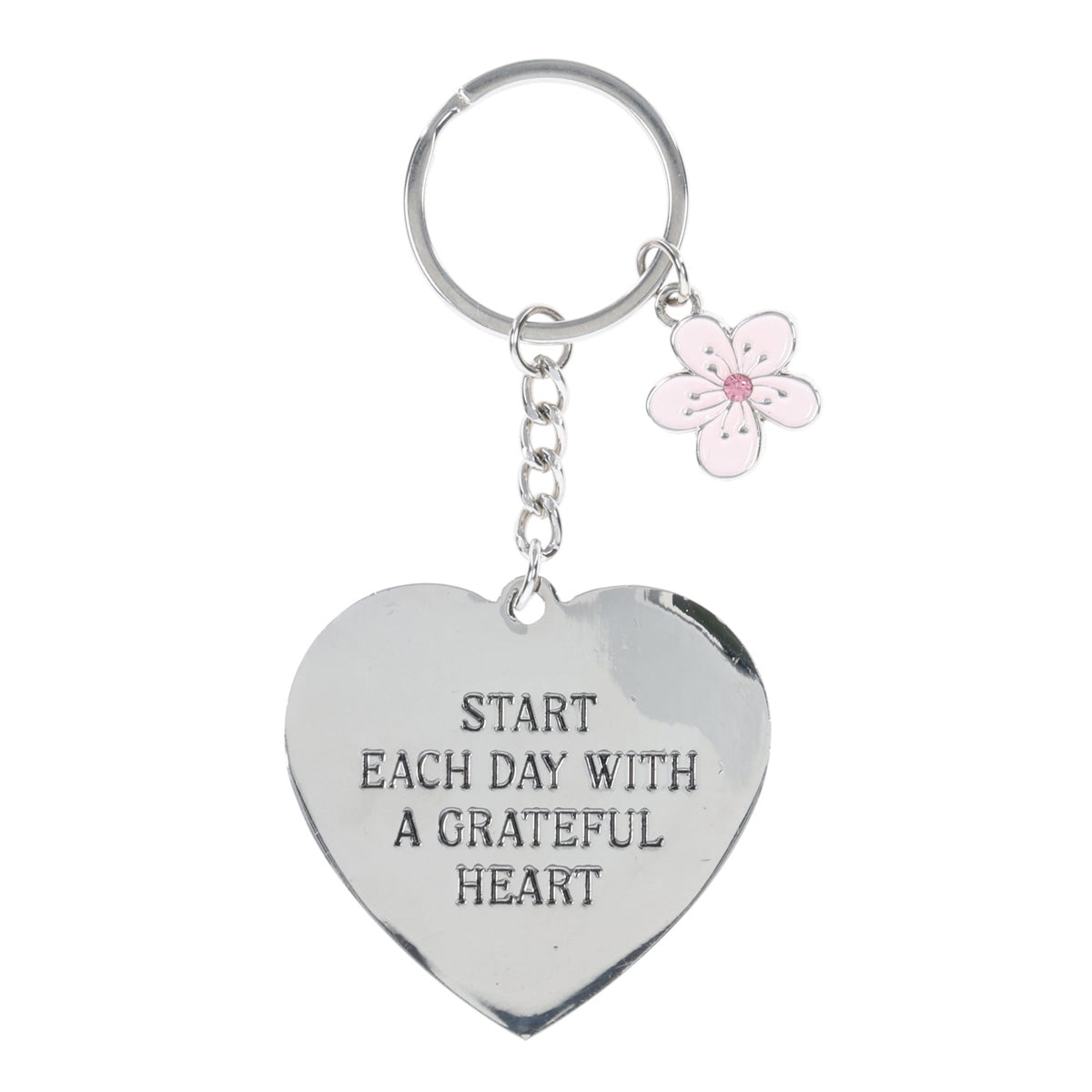 Start Each Day with a Grateful Heart Metal Key Ring with Charm