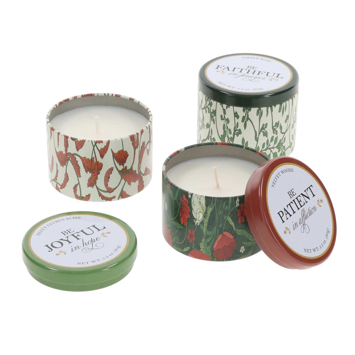 Scented Three Piece Prayer Candle Set - Sweet Grapefruit, Vanilla Sandalwood and Amber Rose
