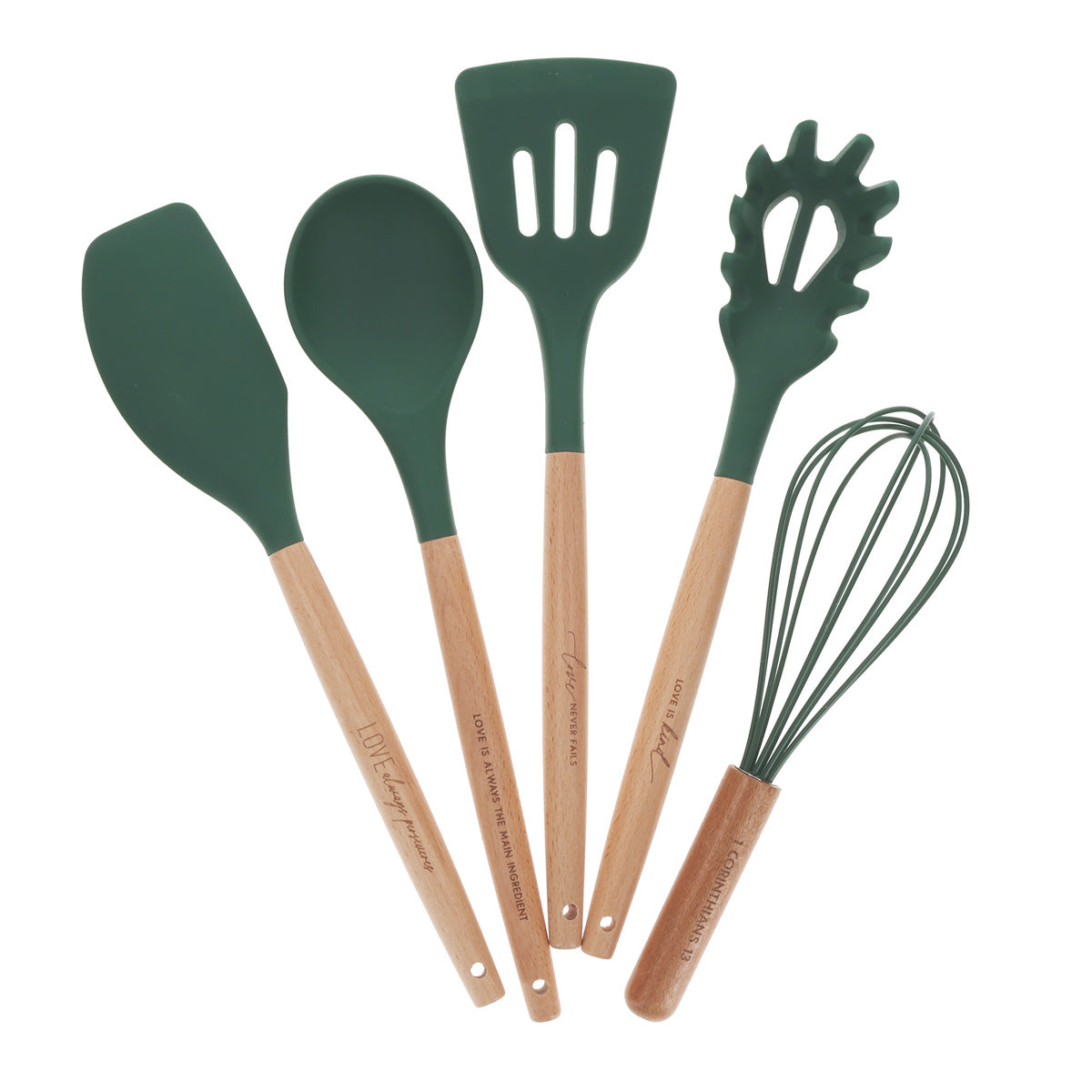Love Always Wood and Silicone Five-Piece Utensil Set