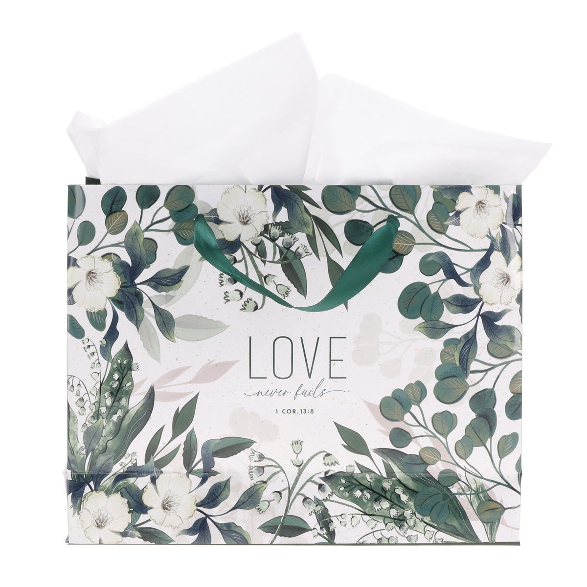 Love Never Fails Large Landscape Gift Bag with Gift Tag