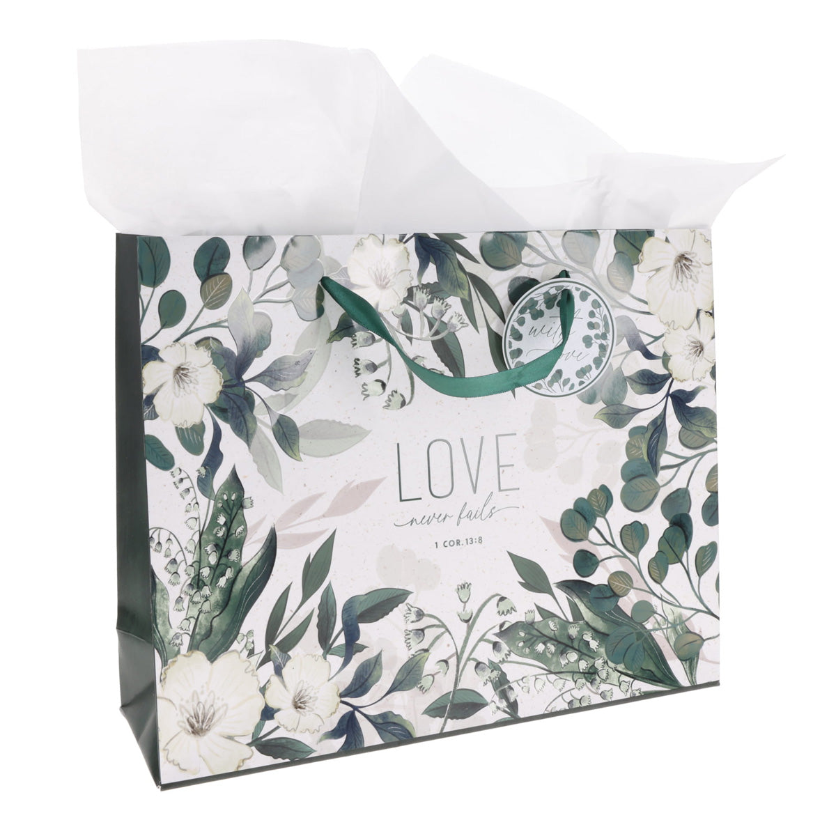 Love Never Fails Large Landscape Gift Bag with Gift Tag