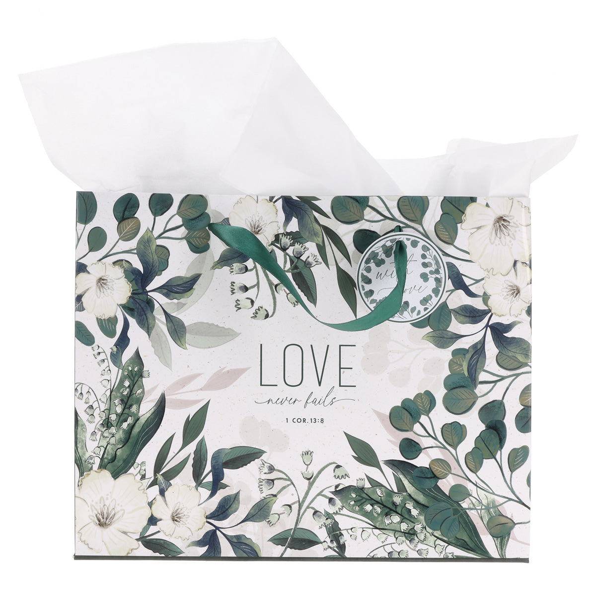 Love Never Fails Large Landscape Gift Bag with Gift Tag