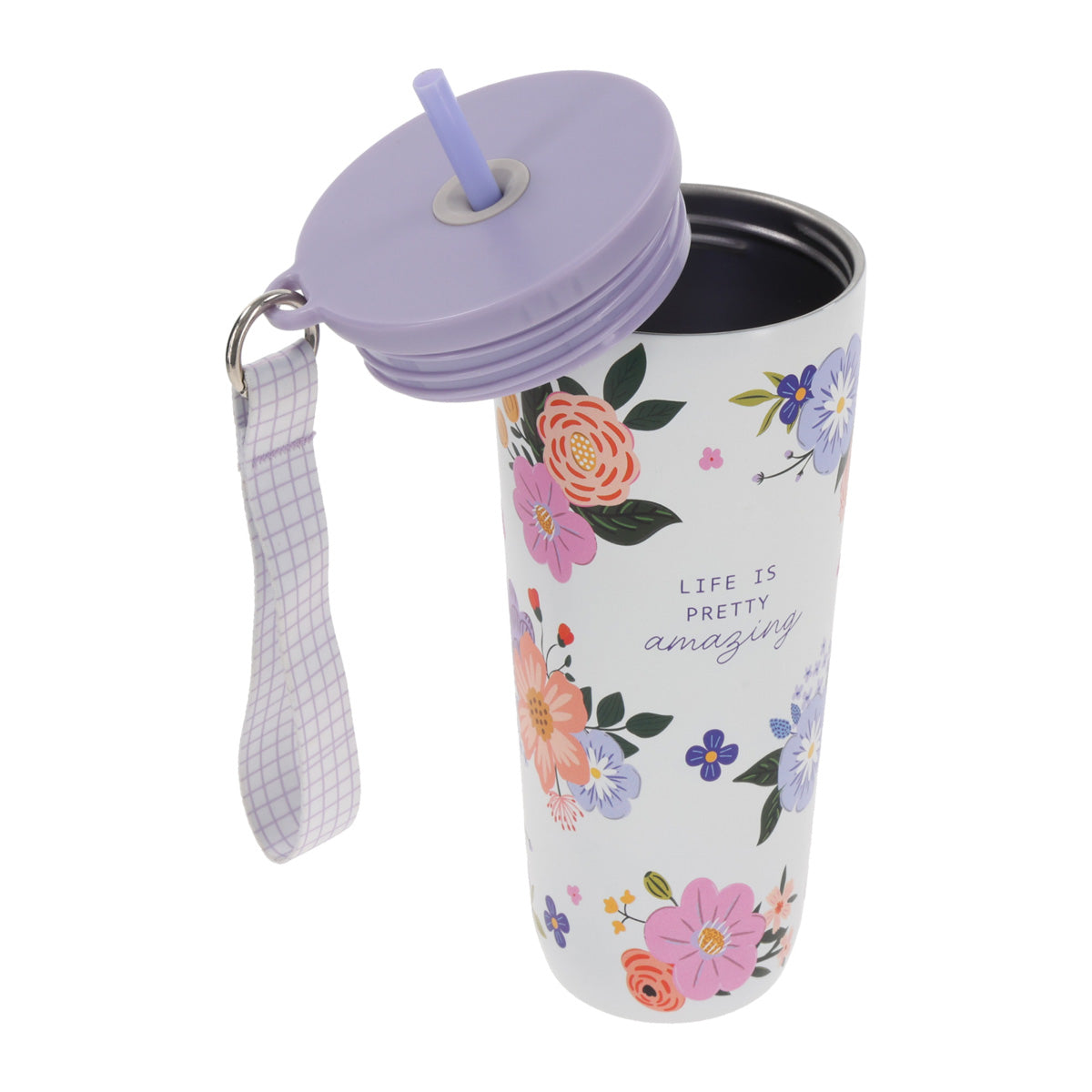 Travel Mug - Life Is Pretty Amazing (Stainless Steel, Wriststrap And Straw)