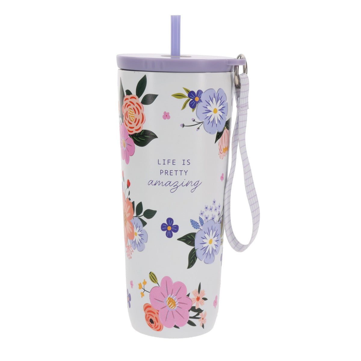 Travel Mug - Life Is Pretty Amazing (Stainless Steel, Wriststrap And Straw)