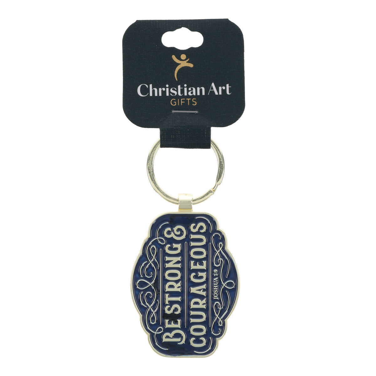 Be Strong and Courageous Navy Metal Key Ring