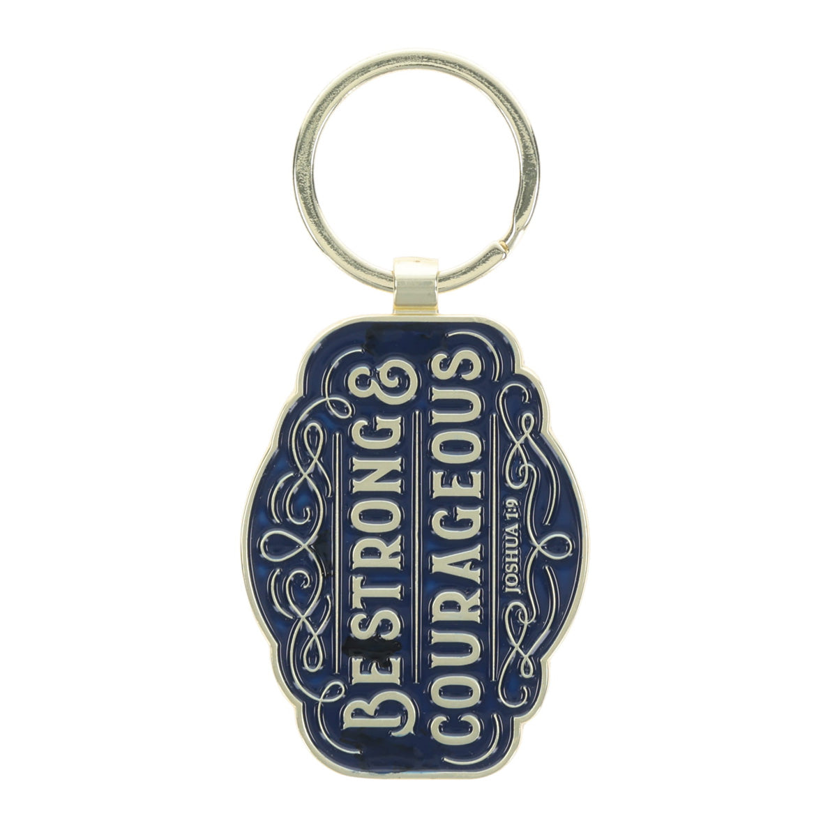Be Strong and Courageous Navy Metal Key Ring