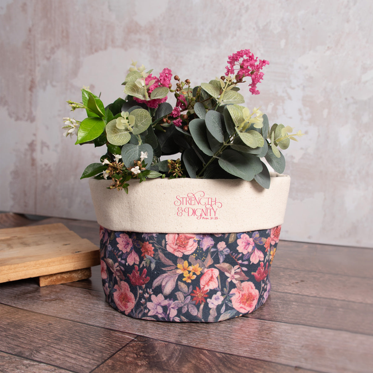 Strength & Dignity Proverbs 31 Blossom Canvas Planter Cover