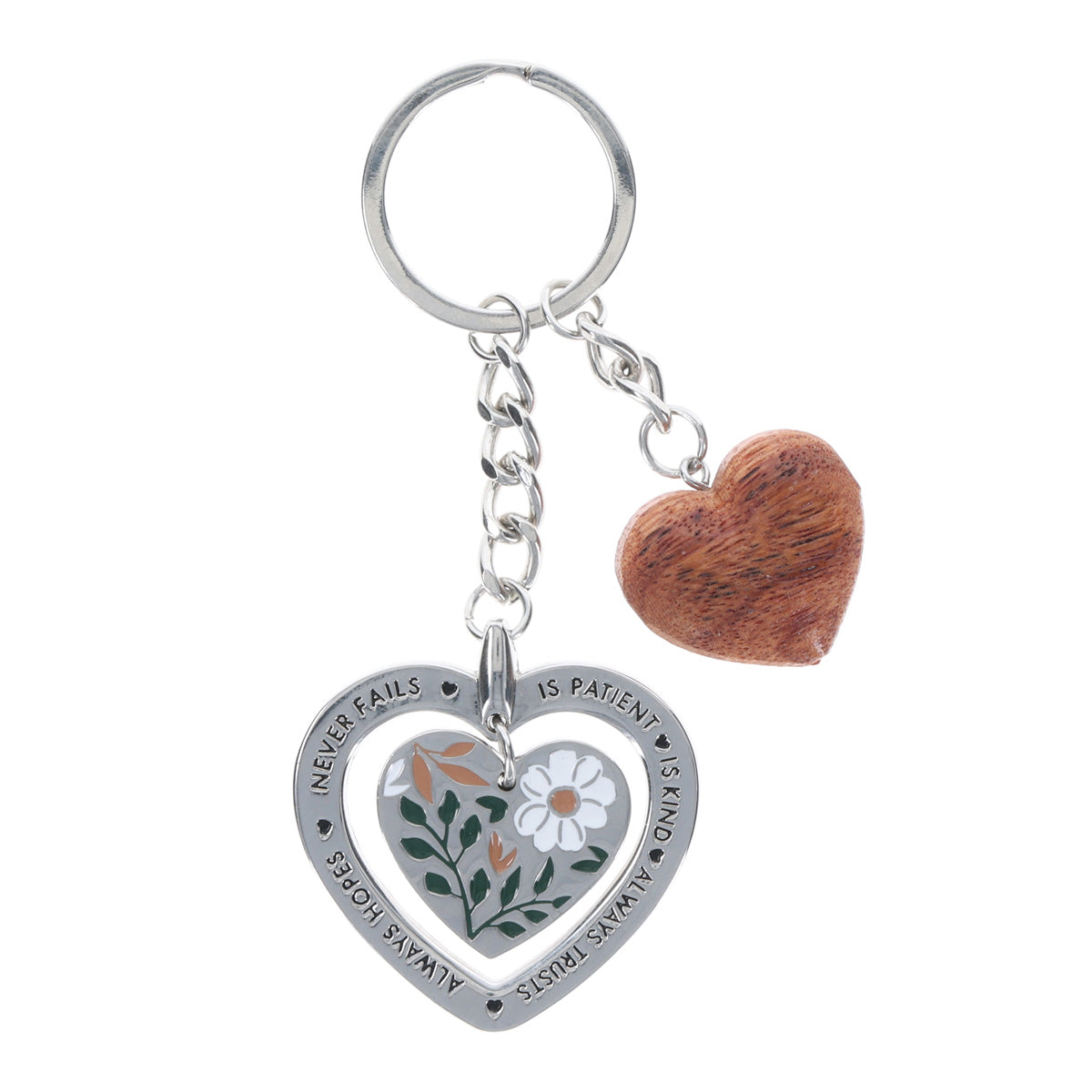 Love Metal Key Ring with Wooden Heart Charm in a Tin