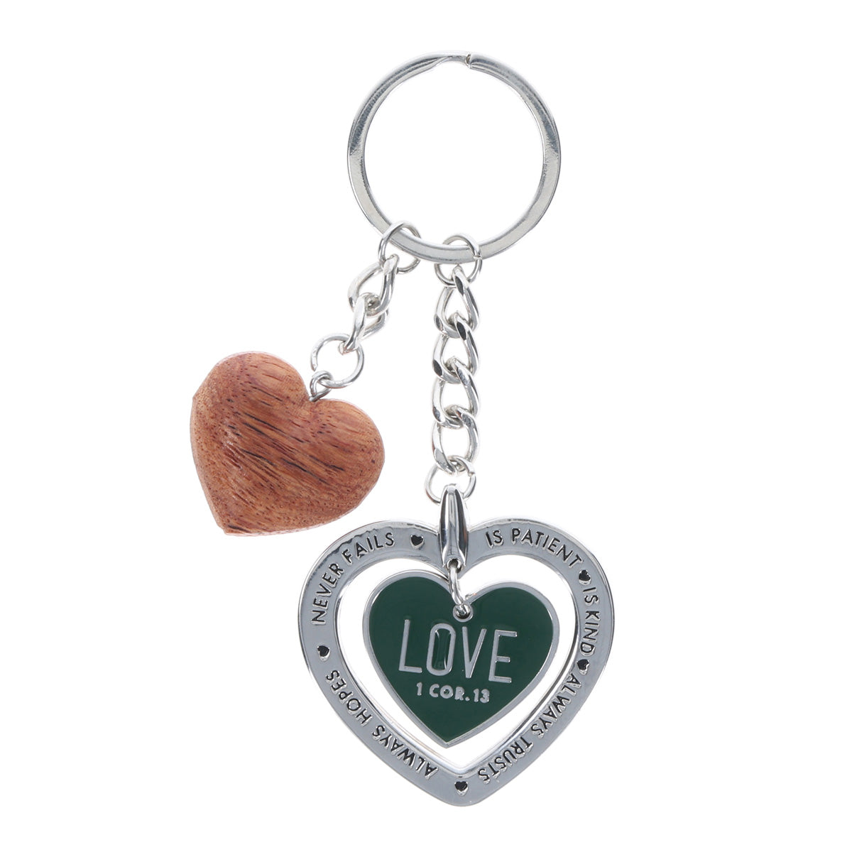 Love Metal Key Ring with Wooden Heart Charm in a Tin