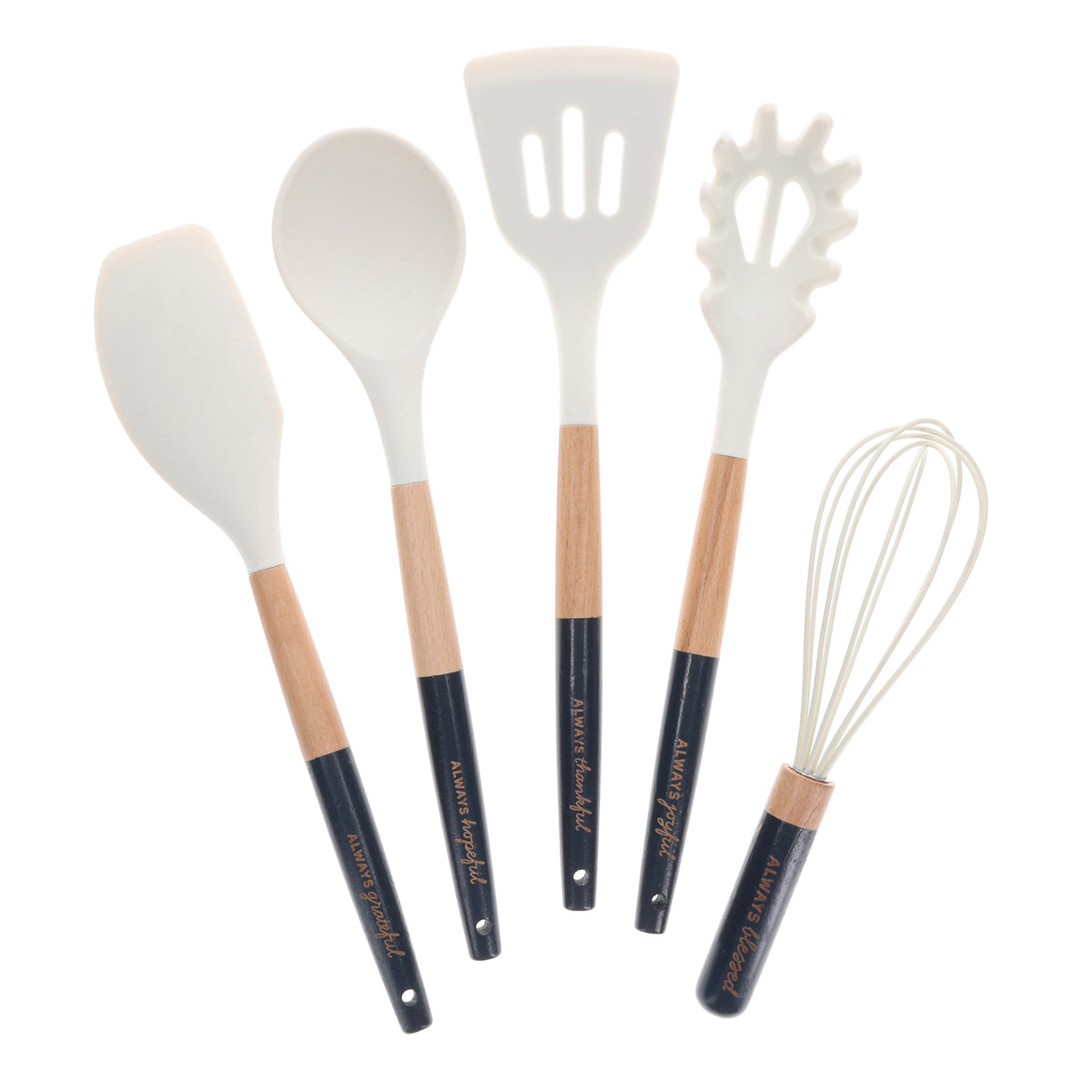 Blessed Home Wood and Silicone Five-Piece Utensil Set