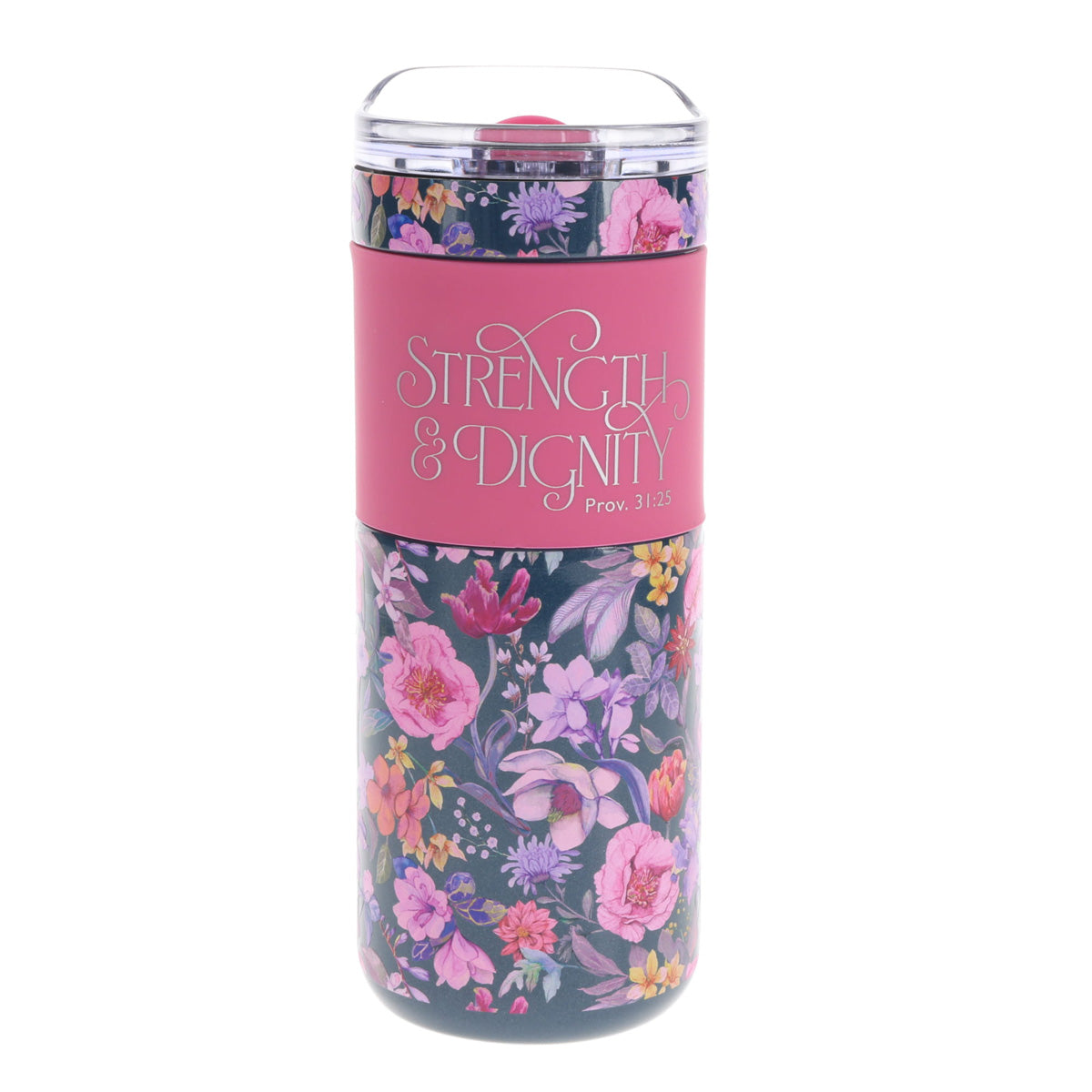 Travel Mug - Strength and Dignity (Stainless Steel, Floral)