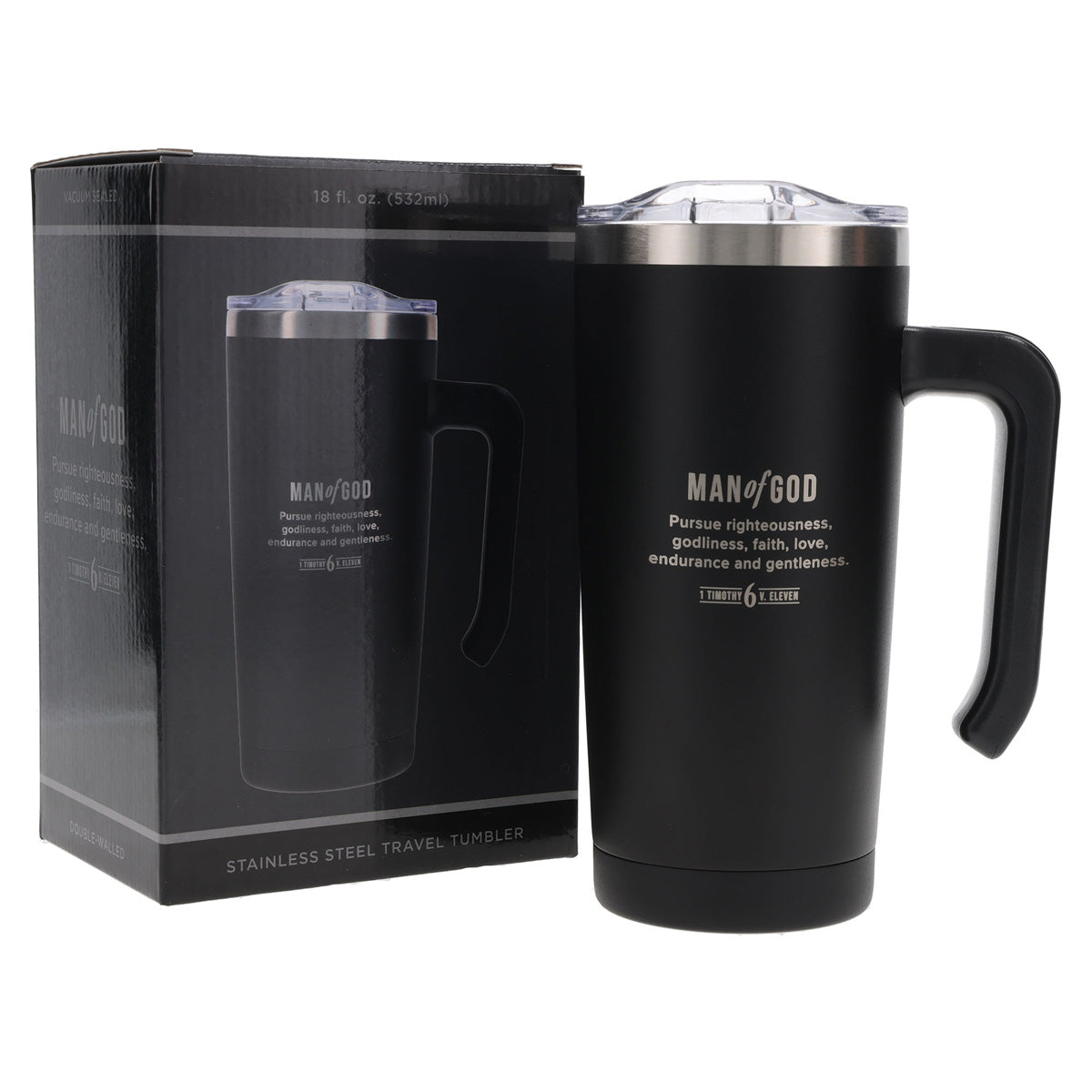 Man of God Black Stainless Steel Travel Mug with Handle